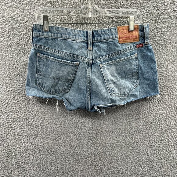 Lucky Brand Womens‎ Jean Boyfriend Shorts 2 Blue Denim Cut Off Mid Rise Pockets - Picture 2 of 16